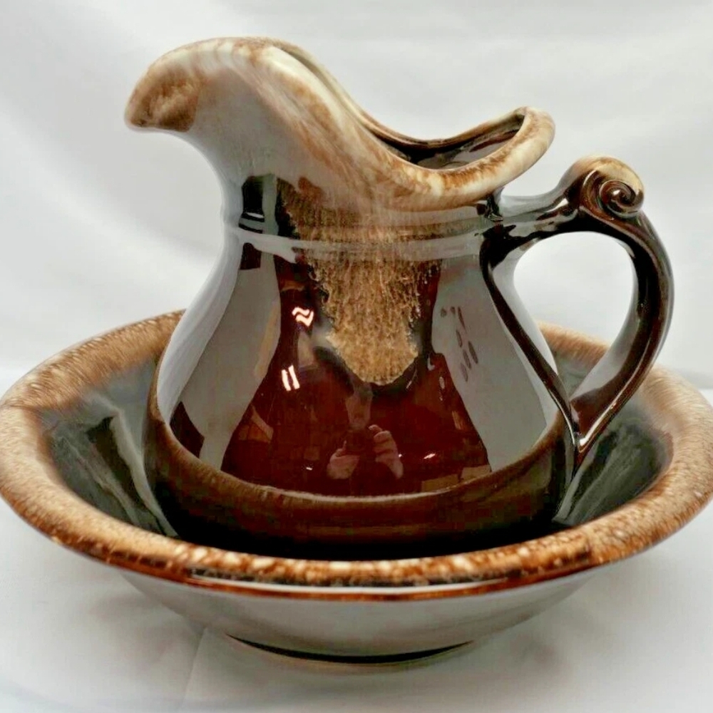 Rare 1968 McCoy Brown Drip Pitcher & Bowl Set